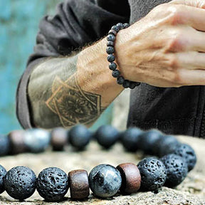 Pulseira Masculina de Pedra Vulcânica