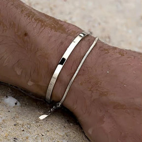 Pulseira Minimalista Masculina Prata 2 em 1