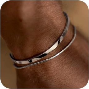 Pulseira Minimalista Masculina Prata 2 em 1