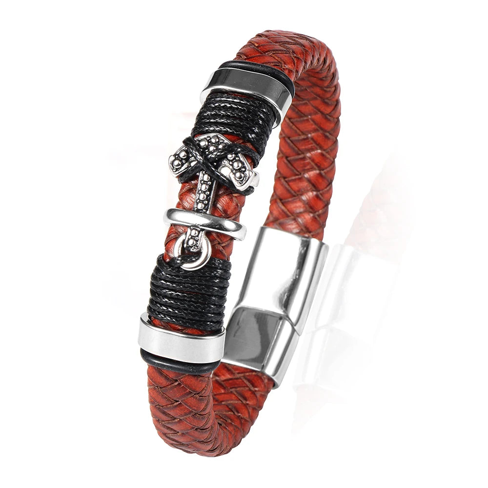 Pulseira Masculina de Couro Trançado com Fecho Imã